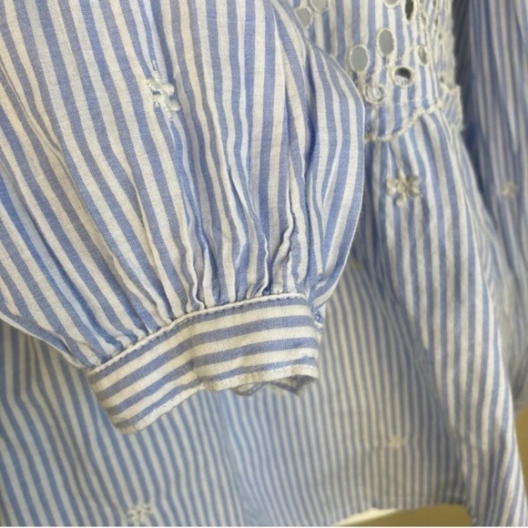 Gap Striped Embroidered Eyelet Tiered Peasant Blouse Tassels Puff Sleeves Sz XS - Picture 8 of 16